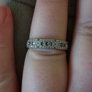 14k WG/Silver 3/4 Blocked Eternity Band Ring sz 7